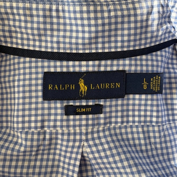 Polo Ralph Lauren Men's Polo Bear Gingham Cotton Shirt Sz L Slim Fit Embroidered - Picture 11 of 11